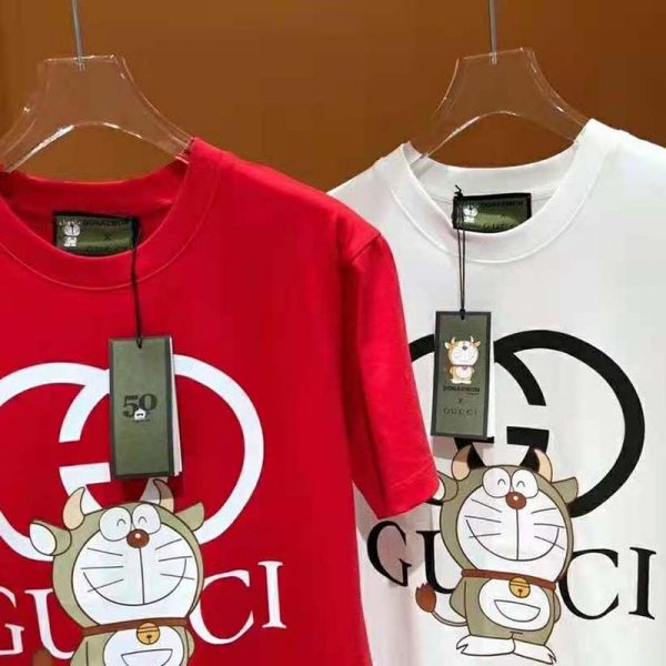 Gucci Men Doraemon x Gucci Oversize T-Shirt Crewneck Red Cotton Jersey (5)