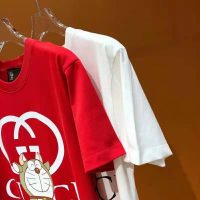 Gucci Women Doraemon x Gucci Oversize T-Shirt Crewneck Red Cotton Jersey