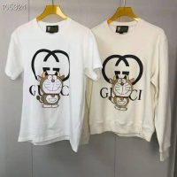 Gucci Men Doraemon x Gucci Oversize T-Shirt Ivory Cotton Jersey Crewneck