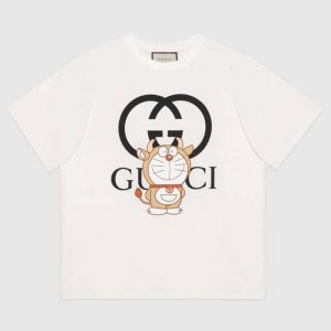 Gucci Men Doraemon x Gucci Oversize T-Shirt Ivory Cotton Jersey Crewneck