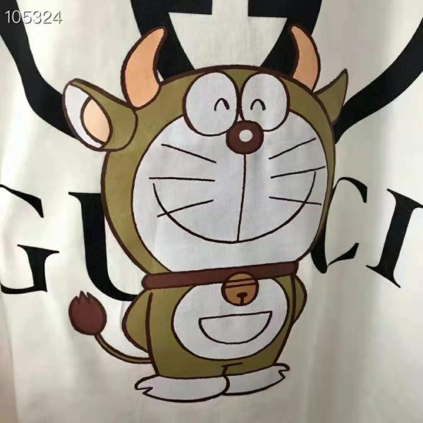 Gucci Men Doraemon x Gucci Oversize T-Shirt Ivory Cotton Jersey Crewneck (5)