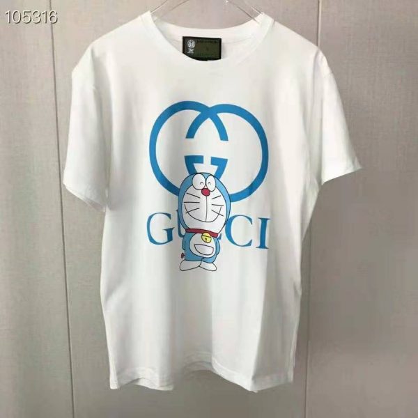 Gucci Men Doraemon x Gucci Oversize T-Shirt Ivory Cotton Jersey Crewneck-Blue (1)