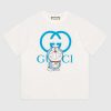 Gucci Men Doraemon x Gucci Oversize T-Shirt Ivory Cotton Jersey Crewneck-Blue