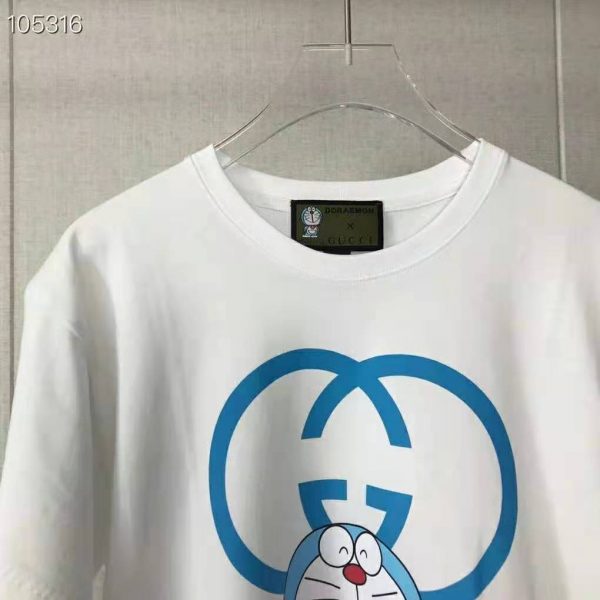 Gucci Men Doraemon x Gucci Oversize T-Shirt Ivory Cotton Jersey Crewneck-Blue (2)