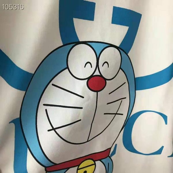 Gucci Men Doraemon x Gucci Oversize T-Shirt Ivory Cotton Jersey Crewneck-Blue (4)