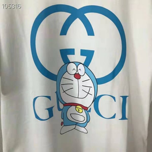 Gucci Men Doraemon x Gucci Oversize T-Shirt Ivory Cotton Jersey Crewneck-Blue (5)