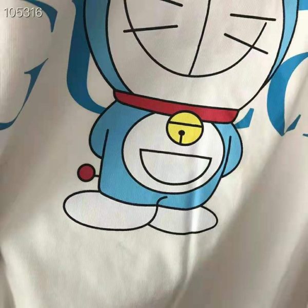 Gucci Men Doraemon x Gucci Oversize T-Shirt Ivory Cotton Jersey Crewneck-Blue (6)