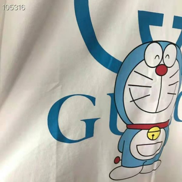Gucci Men Doraemon x Gucci Oversize T-Shirt Ivory Cotton Jersey Crewneck-Blue (7)