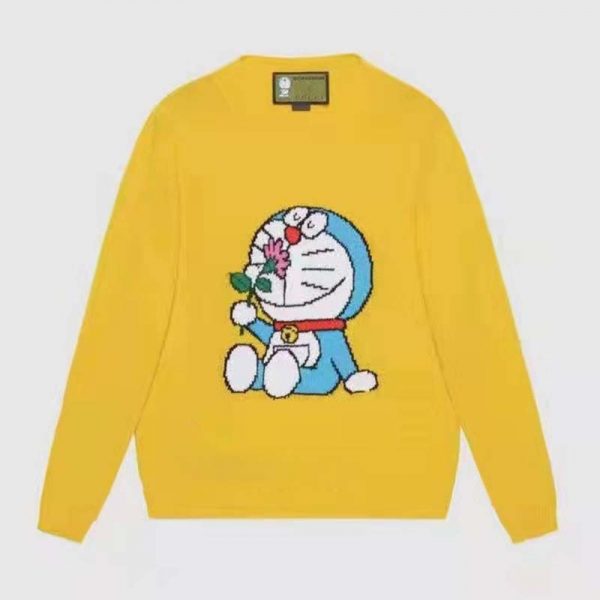 Gucci Men Doraemon x Gucci Wool Sweater Yellow Wool Crewneck