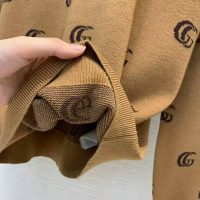 Gucci Men Double G Jacquard Wool V-Neck Sweater Camel and Brown