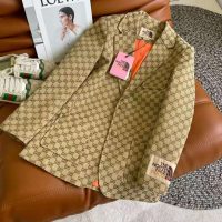 Gucci Men GG Canvas Jacket Camel/Ebony GG Cotton Canvas Full Canvas Construction