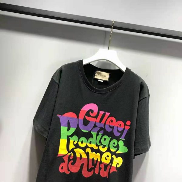 Gucci Men Gucci Prodige D’Amour Print T-Shirt Cotton Crewneck Oversize Fit-Black (8)