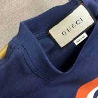 Gucci Men Interlocking G Stripe Print T-Shirt Cotton Jersey Crewneck Oversize Fit-Navy (12)