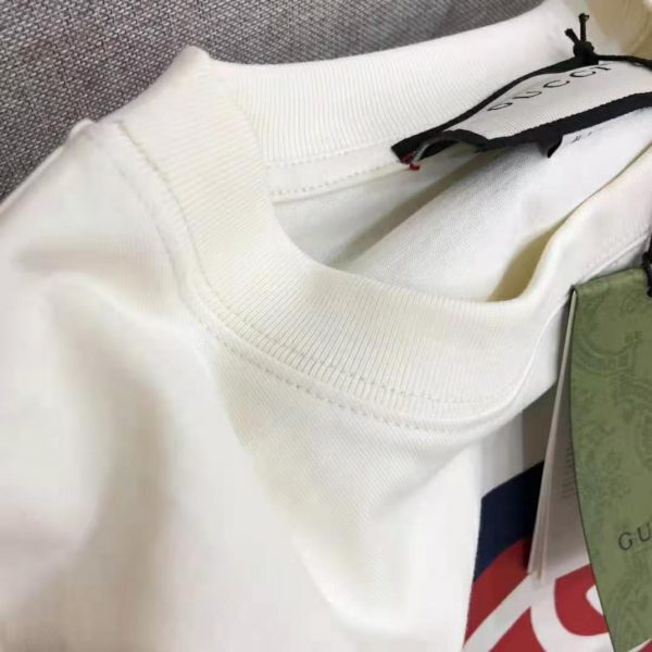 Gucci Men Interlocking G Stripe Print T-Shirt Cotton Jersey Crewneck Oversize Fit-White (11)