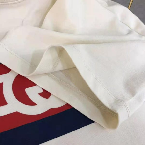 Gucci Men Interlocking G Stripe Print T-Shirt Cotton Jersey Crewneck Oversize Fit-White (9)