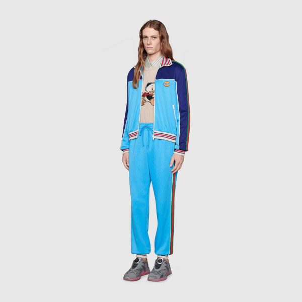 Gucci Men Technical Jersey Jogging Pant with Web Interlocking G-Blue (9)