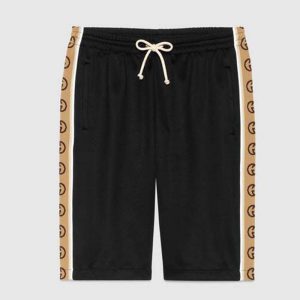 Gucci Men Technical Jersey Shorts Interlocking G Stripe-Black