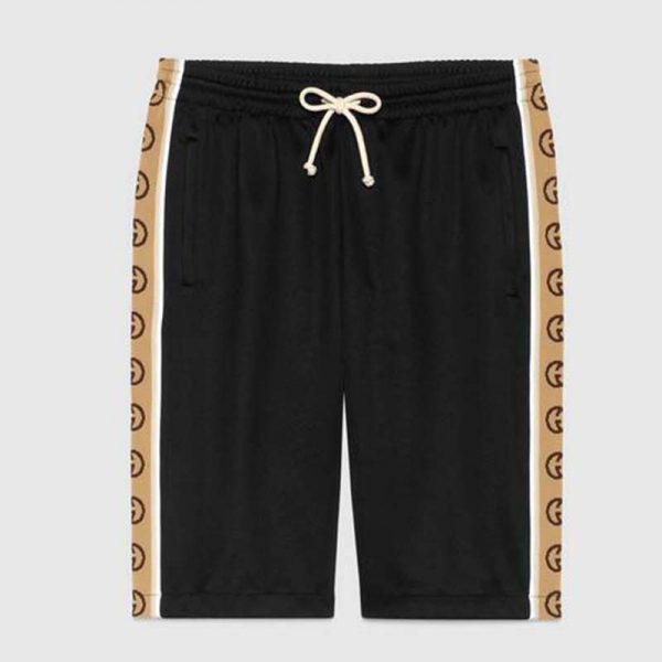 Gucci Men Technical Jersey Shorts Interlocking G Stripe-Black