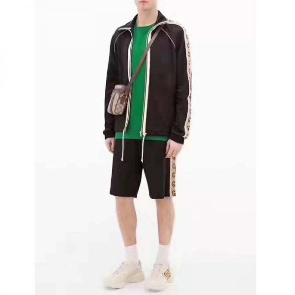 Gucci Men Technical Jersey Shorts Interlocking G Stripe-Black (3)