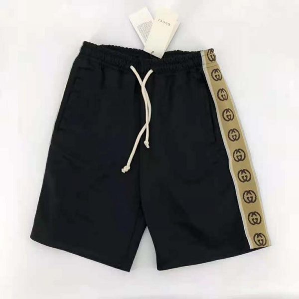 Gucci Men Technical Jersey Shorts Interlocking G Stripe-Black (4)