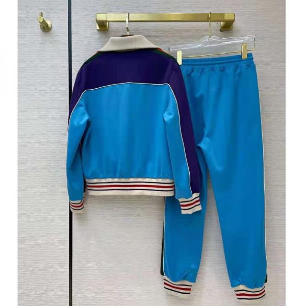 Gucci Men Technical Jersey Zip-Up Jacket with Web Interlocking G-Blue (1)