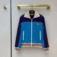 Gucci Men Technical Jersey Zip-Up Jacket with Web Interlocking G-Blue