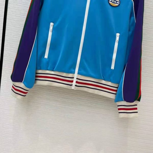 Gucci Men Technical Jersey Zip-Up Jacket with Web Interlocking G-Blue (4)