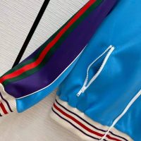 Gucci Men Technical Jersey Zip-Up Jacket with Web Interlocking G-Blue