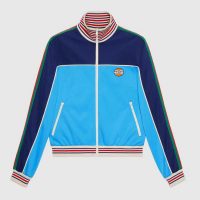 Gucci Men Technical Jersey Zip-Up Jacket with Web Interlocking G-Blue