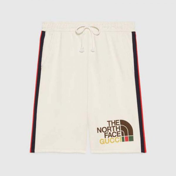 Gucci Men The North Face x Gucci Web Print Cotton Shorts Green Red Web-White