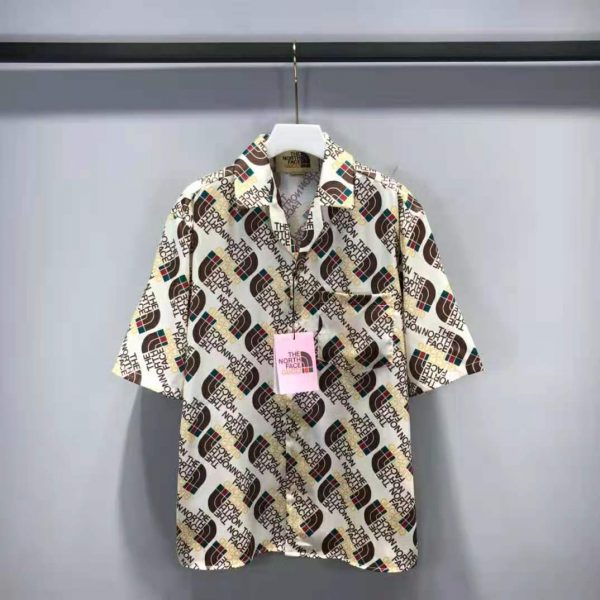 Gucci Men The North Face x Gucci Web Print Silk Shirt Chest Pocket Button Front (1)