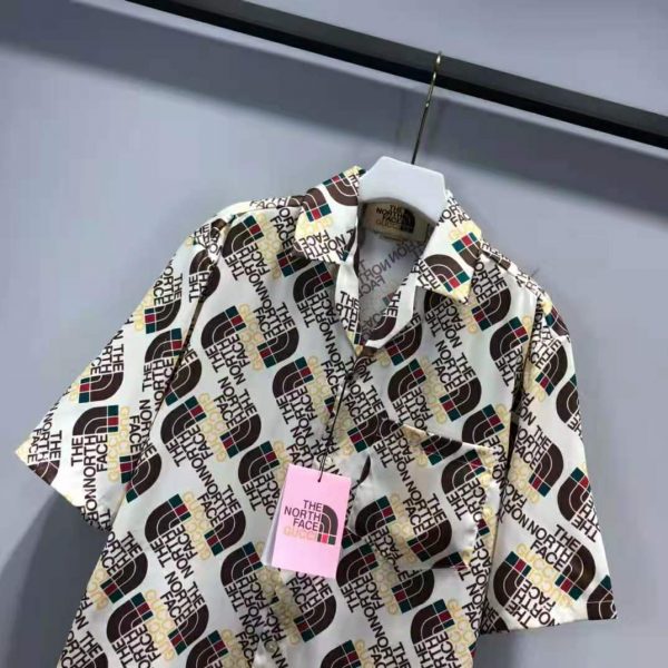 Gucci Men The North Face x Gucci Web Print Silk Shirt Chest Pocket Button Front (2)