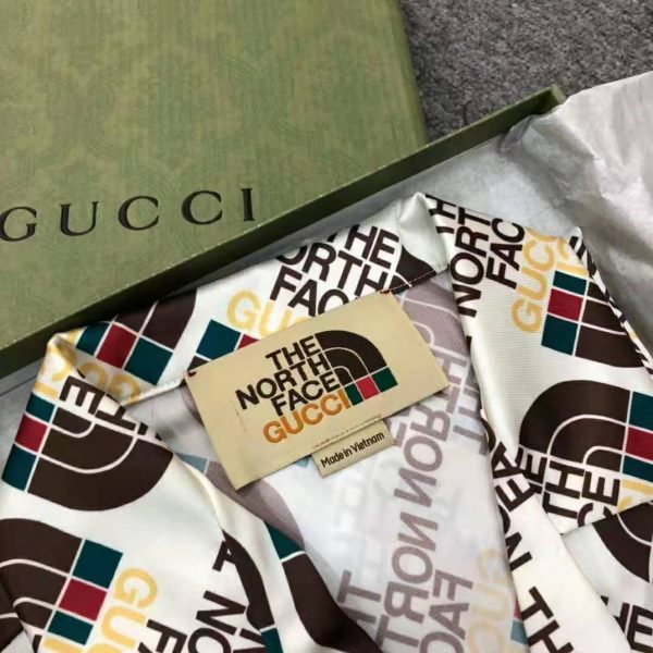 Gucci Men The North Face x Gucci Web Print Silk Shirt Chest Pocket Button Front (4)