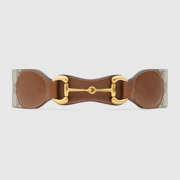 Gucci Unisex Belt with Leather and Horsebit 4 cm Width Beige GG Supreme Canvas