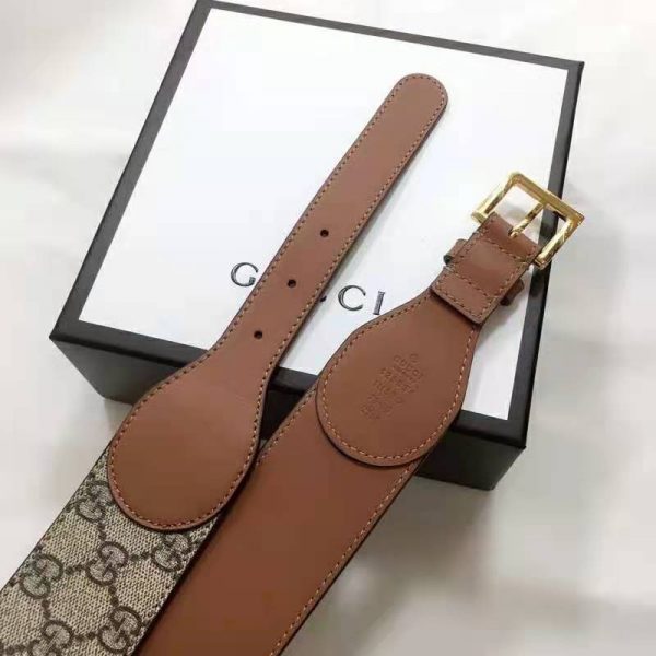 Gucci Unisex Belt with Leather and Horsebit 4 cm Width Beige GG Supreme Canvas (3)