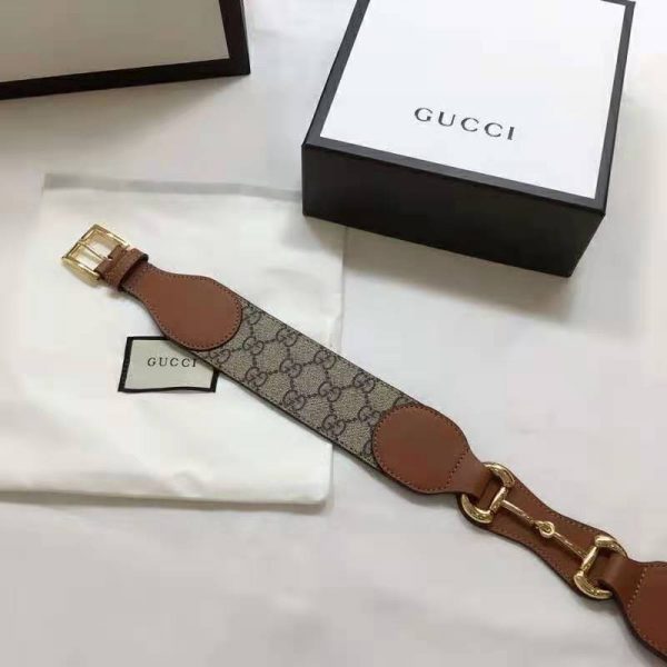 Gucci Unisex Belt with Leather and Horsebit 4 cm Width Beige GG Supreme Canvas (4)