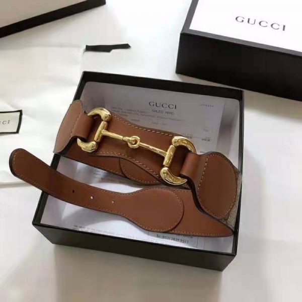 Gucci Unisex Belt with Leather and Horsebit 4 cm Width Beige GG Supreme Canvas (5)