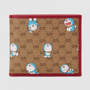 Gucci Unisex Doraemon x Gucci Bi-Fold Wallet Beige/Ebony Mini GG Supreme Canvas