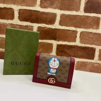 Gucci Unisex Doraemon x Gucci Card Case Beige/Ebony Mini GG Supreme Canvas