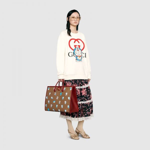 Gucci Unisex Doraemon x Gucci Large Tote Bag BeigeEbony Mini GG Supreme Canvas (11)