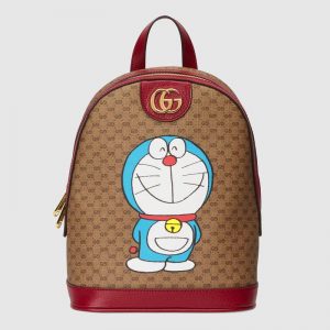 Gucci Unisex Doraemon x Gucci Small Backpack Beige/Ebony Mini GG Supreme Canvas