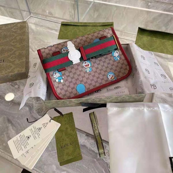 Gucci Unisex Doraemon x Gucci Small Belt Bag Beige Ebony Mini GG Supreme Canvas (8)