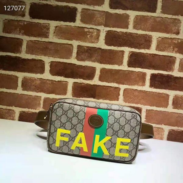 Gucci Unisex ‘FakeNot’ Print Belt Bag Beige and Ebony GG Supreme Canvas (10)
