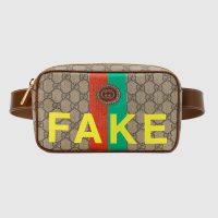 Gucci Unisex ‘Fake/Not’ Print Belt Bag Beige and Ebony GG Supreme Canvas