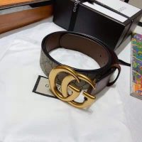 Gucci Unisex GG Belt with Double G Buckle 4 cm Width GG Supreme Brown Leather