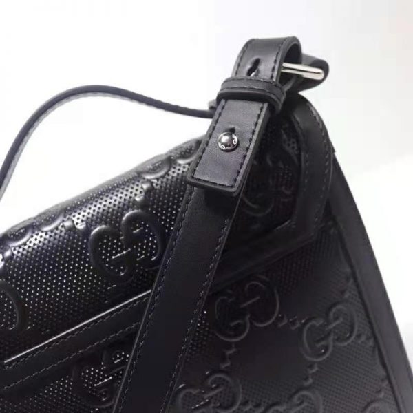 Gucci Unisex GG Embossed Messenger Bag Black GG Embossed Leather (3)