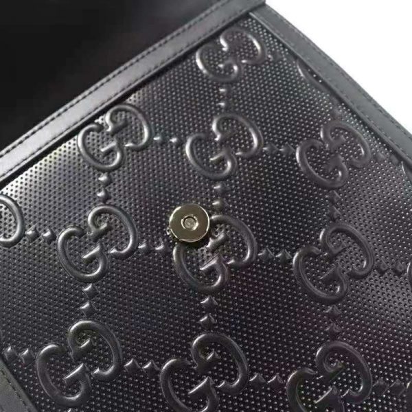 Gucci Unisex GG Embossed Messenger Bag Black GG Embossed Leather (4)