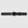 Gucci Unisex GG Leather Belt with Crystal Dionysus Buckle 2.5 cm Width Black Leather