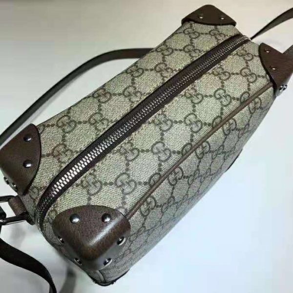 Gucci Unisex GG Shoulder Bag with Leather Details BeigeEbony GG Supreme Canvas (1)