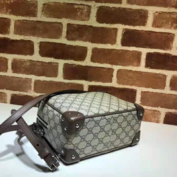 Gucci Unisex GG Shoulder Bag with Leather Details BeigeEbony GG Supreme Canvas (11)